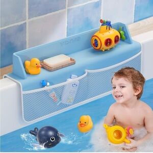 Brand New Bathtub Splash Guard Toy Holder 22" Storage Caddy w/ Suction Cups Blue